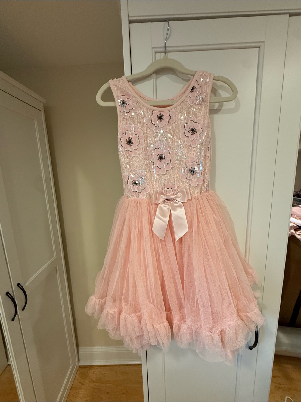 Popatu Pink Floral Sequin Tulle Party Dress